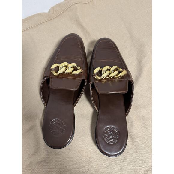 Blueblood Shoes Mens Size 10 Brown Gold Chain Mule Loafers Slip On Leather main image 7